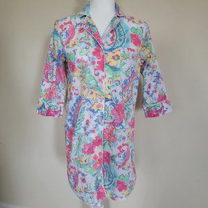 LRL Ralph Lauren Pink Floral Paisley Sz S Sleep Shirt Night Gown Monogram Pocket